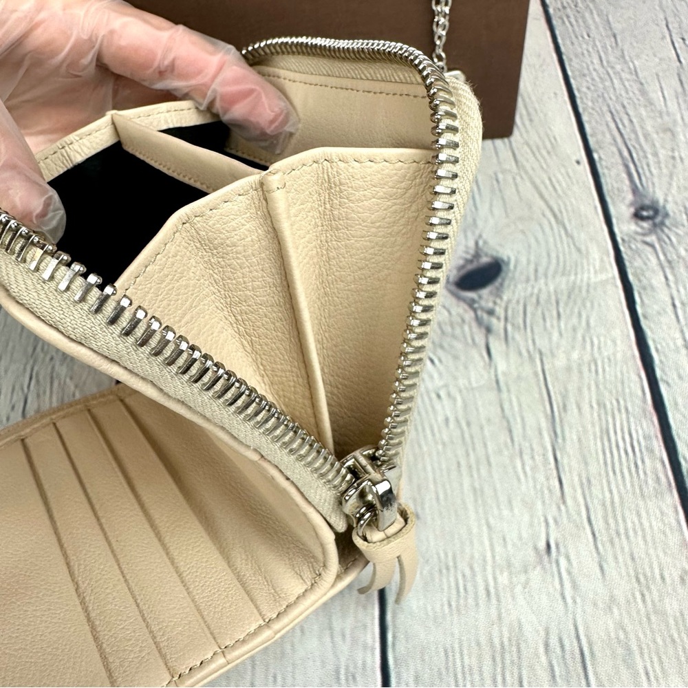 Balenciaga Beige Leather bifold compact zippy wallet with necklace GREAT! - Picture 12 of 16